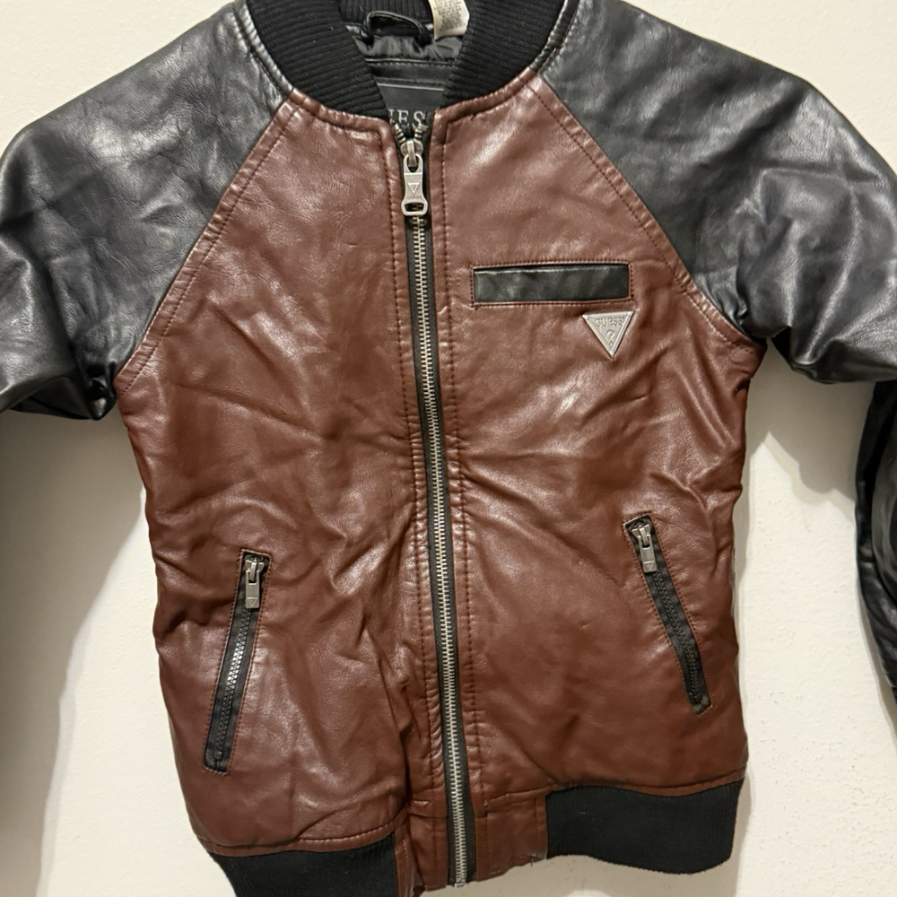 Kids Guess Bomber Jacket  Faux Leather Size 7